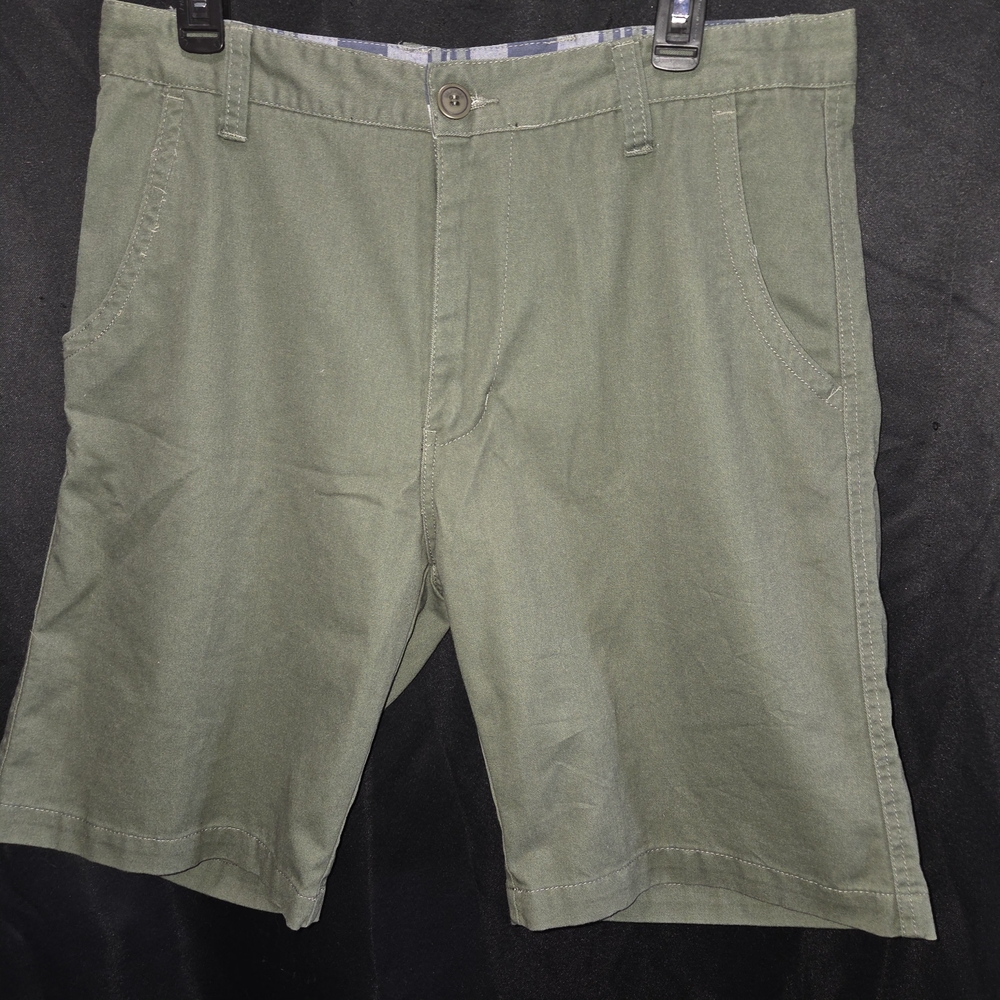 Islandia Mens Coastal Chino Shorts Cotton Blend Casual Sage Flat Front Sz 34